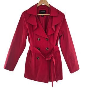 London Fog Womens Vintage Y2K Classic Red Double Breasted Belted Trench Coat L